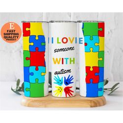 autism awareness tumbler, i love someone with autism tumbler,  colorful puzzle piece tumbler, stainless steel autism tum