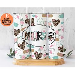 nurse gift idea: floral and cheetah print tumbler, stylish floral and cheetah heart nurse tumbler, cheetah heart nurse t