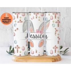 personalized floral bunny egg stainless steel tumbler, personalized easter egg floral cross tumbler - stainless steel