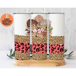 egg floral cheetah print stainless steel tumbler, patterned stainless steel tumbler with egg floral and cheetah print