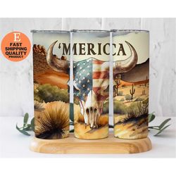 rustic americana cow skull 20oz stainless steel tumbler, vibrant and trendy 20oz stainless steel tumbler for july 4th ce