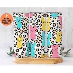 colorful bunnies stainless steel tumbler with leopard background, 20oz tumbler, trendy and stylish tumbler for easter de