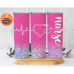 glittery pink nurse tumbler, sparkling pink nurse tumbler, pretty pink glitter tumbler for nursing professionals