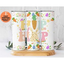 colorful hip hop bunny stainless steel tumbler with carrot and egg design, easter bunny inspired stainless steel tumbler