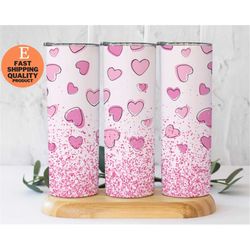 valentine's day pink hearts glitter tumbler, 20oz skinny tumbler, perfect gift for valentine's day