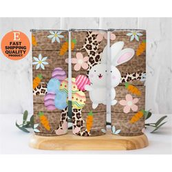 title: bunny and easter eggs leopard floral stainless steel tumbler | easter gift | easter basket | spring tumbler | flo
