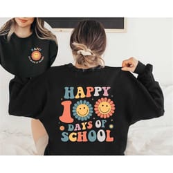 happy 100th days of school smiley face flower shirt, funny teacher shirt, teacher life shirt, 100 days gift, teacher app