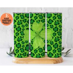 st. paddy's day sparkle 20 oz skinny tumbler with green shamrock, glittery green shamrock tumbler - perfect for st. patr