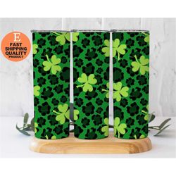 20 oz sparkling shamrock skinny tumbler with green glitter, st. patrick's day glitter tumbler, glittery green shamrock t