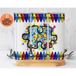 20 oz skinny tumbler with puzzle theme, puzzle themed glittery tumbler, the perfect tumbler for puzzle enthusiasts