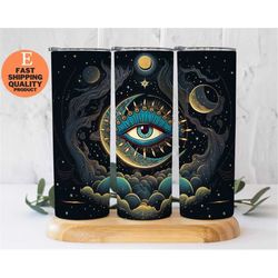 moon evil eye skinny tumbler, protect yourself from negative energy, celestial zodiac