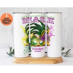 celebrate mardi gras in style with this mysterious masquerade mask tumbler, get in the mardi gras spirit with this glitt