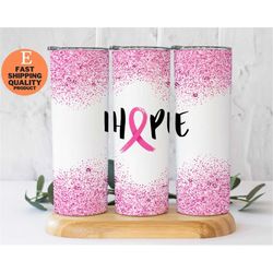 pink ribbon hope glitter tumbler - perfect gift for breast cancer awareness, show your support, custom made handmade tum