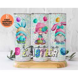 easter gnome grey stainless steel tumbler - happy easter gift, easter gnome tumbler with lid - cute easter decor