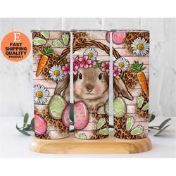 colorful easter bunny and egg floral stainless steel tumbler, easter gift idea, eye catching easter tumbler