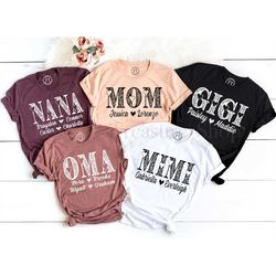 personalized mother's day shirt, custom mom shirt with kid names, personalized nana shirt, shirt with kids names, gift f
