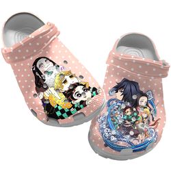 lovely characters chibi demon slayer clog shoes unisex, demon slayer crocs, anime crocs, japanese anime clog shoes
