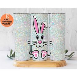 Adorable Bunny Mug - Grey Tumbler with Cute Rabbit Design, Bunny grey tumbler - Stainless Steel Tumbler for Coffee or Te