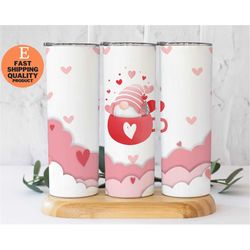 gnome sweet gnome valentine's day tumbler, perfect for valentine's day, custom made handmade tumbler
