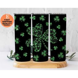 st. patrick's day green shamrock glitter tumbler, glittery green shamrock tumbler for st. patrick's day celebration