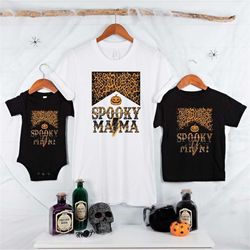 mommy and me halloween shirts, matching halloween shirts, mama and mini, spooky mama, spooky mini shirts, leopard lightn