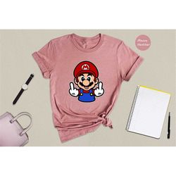 mario middle finger shirt, funny super mario shirt, mario lover gift, gift for gamer, luigi shirt, princess peach, mario
