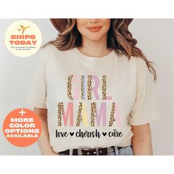 girl mama love cherish care shirt, mother's day gift, girl mama leopard shirt, mom of girls t-shirt, gift for mother, mo