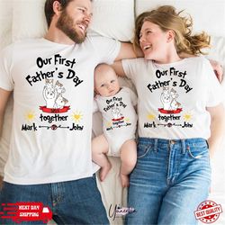 Our First Father's Day Together Shirt, First Fathers Day Personalized Matching Set, Dad & Baby Cat Tee, Father's Day Bab