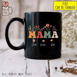 Mama Shirt With Children Names mug, Mum Floral Mug, Custom Mother Shirt, Mother's Day Gift, Mama Gift, Mom Birthday Mug,