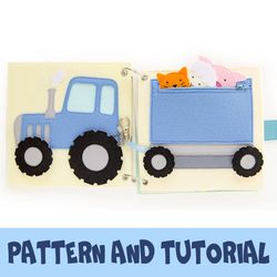 Two pages for quiet book, PDF, SVG Pattern and Tutorial. Tractor and Trailer