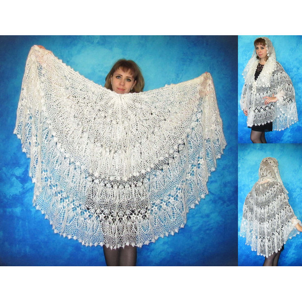 White crochet Russian shawl, Hand knit Orenburg shawl, Wool shoulder wrap, Goat down stole, Warm bridal cape, Openwork cover up, Kerchief, Gift for a woman.jpg