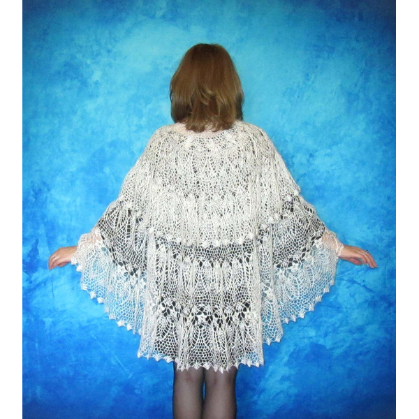 White crochet Russian shawl, Hand knit Orenburg shawl, Wool shoulder wrap, Goat down stole, Warm bridal cape, Openwork cover up, Kerchief, Gift for a woman 5.JP