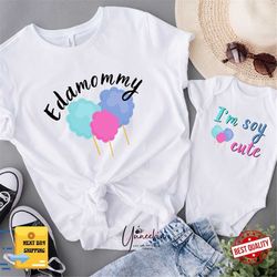Edamommy / I'm Soy Cute Women's V-Neck Fitted T-Shirt and Infant Bodysuit Mom and Baby Matching, Soy Cute Onesie, Soy Sa