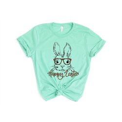 happy easter shirt, easter bunny rabbit shirt, cute bunny with glasses cute boys girls toddler easter bunnies shirt, nic