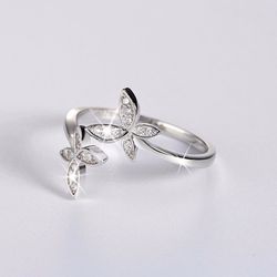 JEWELS Fashion Silver 925 Adjustable Rings Flower Design Sterling Silver Ring with Austrian Cubic Zirconia for Women