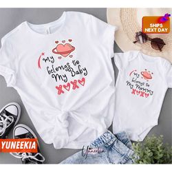 my heart belongs to my mommy. mother's day t shirt. set for baby and mother. mother's day gift, mummy and daughter mumm