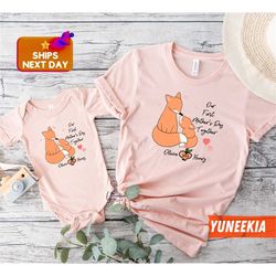 mother's day custom name or photo mommy and me outfit, our first mother's day custom name gift, first mother's day fox d