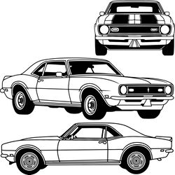 Chevrolet Camaro 1968 Z28 line art  Vector file for laser engraving, cnc router, cutting, circuit , vinyl cutting file