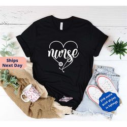 nurse t-shirt, heart stethoscope shirt, nurse gift idea, nurse appreciation gift, nurse tees, cute nurse shirt, nurses w