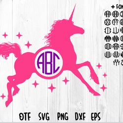 unicorn monogram circle svg | round monogram font, unicorn monogram svg, circle monogram font otf / svg unicorn stars