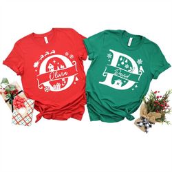 monogrammed family christmas shirt, custom christmas shirt with name, personalized christmas family t-shirt, christmas g