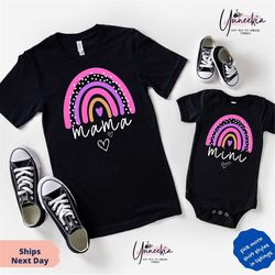 rainbow mama mini matching set for baby shower gift, new mom rainbow shirt gift, newborn hospital gift, toddler mini gif