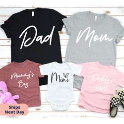 Dad Mom Mini Matching Set, Mom T shirt, Mini Onesie, Mini Toddler, Mini Youth, New Mom Gift Idea, Baby and Mama, Newborn