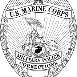 Marine Corps Military police Corrections Police Eagle top Badge vector black outline Cnc Cutting, Laser, metal engraving