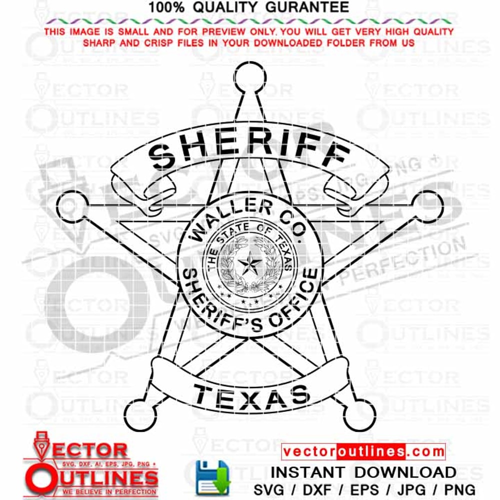 Waller County Sheriff badge vector Texas Svg CNC Cut File.jpg