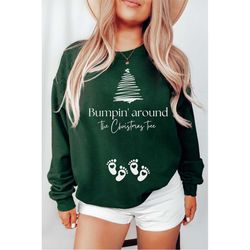 twin christmas pregnancy announcement sweatshirt, bumpin around the christmas tree twins maternity jumper, twins pregnan