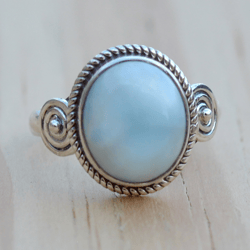 Larimar Gemstone Ring Women jewelry, Antique Sterling Silver & Birthstone Ring, Unique Handmade Gift For Her