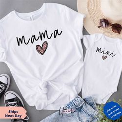 mama mini with heart shirt for baby shower and birthday gift, mama mini gift set her, mama mini matching set, new mom gi