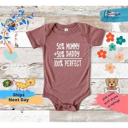 100 perfect onesie. 50 mother  50 father baby onesie gift, baby shower onesie, funny baby onesie, funny baby bodysuit, m