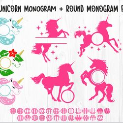 unicorn monogram bundle svg | round monogram font otf / svg, unicorn monogram svg, circle monogram letters svg unicorn